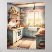 Waterverf Schilderij van Boerderij Keuken Poster (Voorkant)