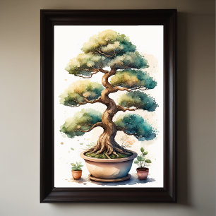 Waterverf Schilderij van Bonsai Tree in Pot II Poster