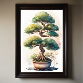 Waterverf Schilderij van Bonsai Tree in Pot Poster