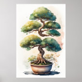 Waterverf Schilderij van Bonsai Tree in Pot Poster (Voorkant)