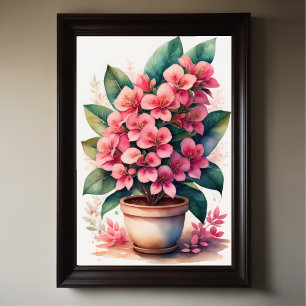 Waterverf Schilderij van Bouganvillea in Pot Roze  Poster