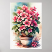 Waterverf Schilderij van Bouganvillea in Pot Roze Poster (Voorkant)