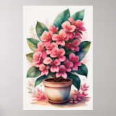 Waterverf Schilderij van Bouganvillea in Pot Roze  Poster (Voorkant)
