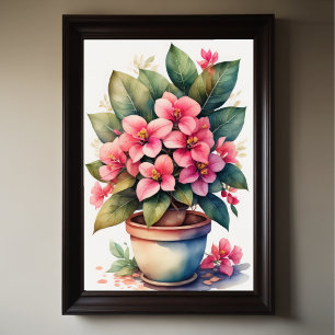 Waterverf Schilderij van Bouganvillea Pot Roze III Poster