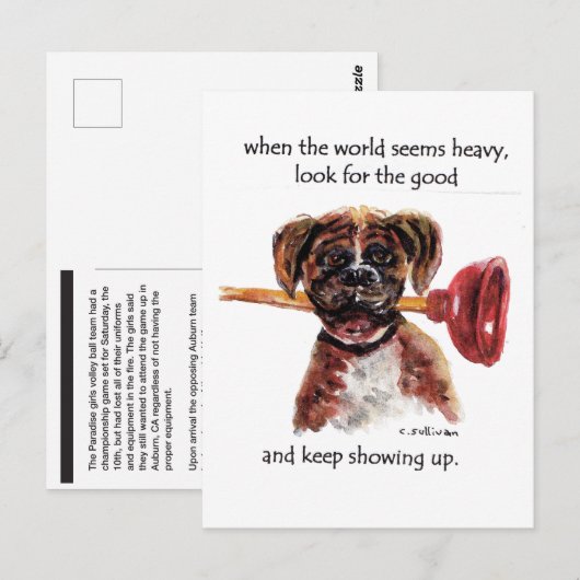 waterverf schilderij van Boxer + Paradise, CA vuur Briefkaart (Voorkant / Achterkant)