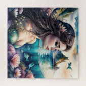 Waterverf Schilderij van Brunette Zeemeermin Legpuzzel (Horizontaal)