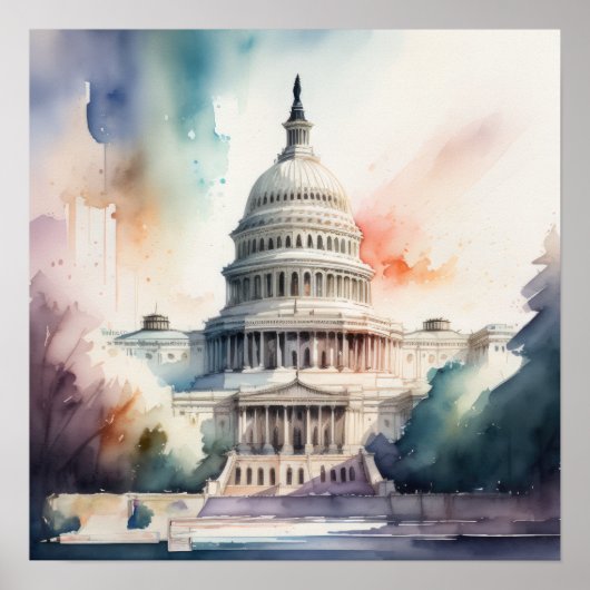 Waterverf Schilderij van Capitool Gebouw Poster (Voorkant)