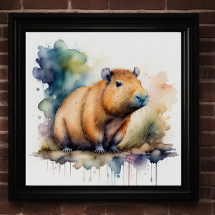 Waterverf Schilderij van Capybara 1:1 Poster