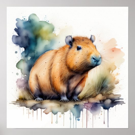 Waterverf Schilderij van Capybara 1:1 Poster (Voorkant)