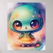 Waterverf Schilderij van Chibi Alien Poster (Voorkant)
