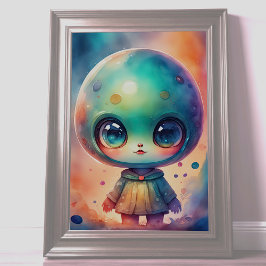 Waterverf Schilderij van Chibi Alien Poster