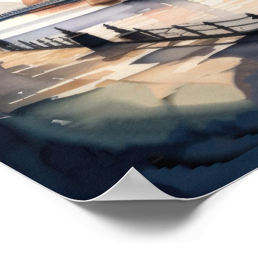 Waterverf Schilderij van Cityscape Londen Engeland Poster (Hoek)