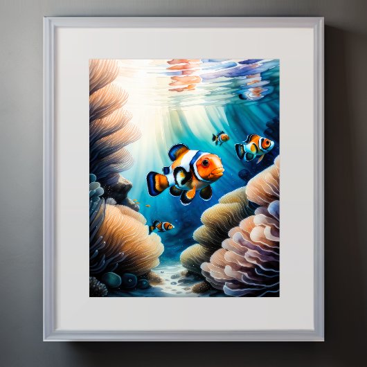 Waterverf Schilderij van Clown Fish Poster
