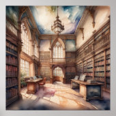 Waterverf Schilderij van de Engelse Manor Library Poster (Voorkant)