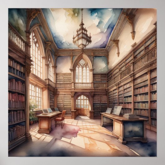 Waterverf Schilderij van de Engelse Manor Library Poster (Voorkant)