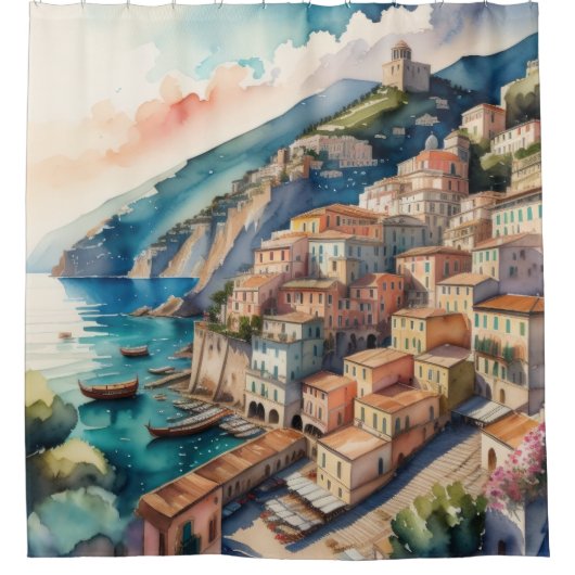 Waterverf Schilderij van de Europese mediterrane s Douchegordijn (Voorkant)