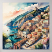 Waterverf Schilderij van de Europese mediterrane s Poster (Voorkant)