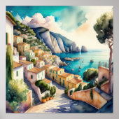 Waterverf Schilderij van de Europese mediterrane s Poster (Voorkant)