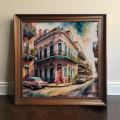 Waterverf Schilderij van de  Franse wijk Poster