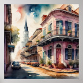 Waterverf Schilderij van de  Franse wijk Poster (Voorkant)