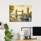 Waterverf schilderij van de moderne Thames in Lond Poster (Thuiskantoor)