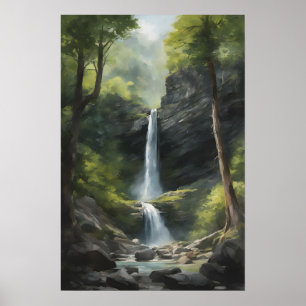 Waterverf schilderij van de Natuur waterval Poster