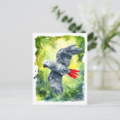 Waterverf schilderij van de zwarte papegaai in Jun Feestdagenkaart (Staand voorkant)