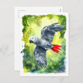 Waterverf schilderij van de zwarte papegaai in Jun Feestdagenkaart (Voorkant / Achterkant)