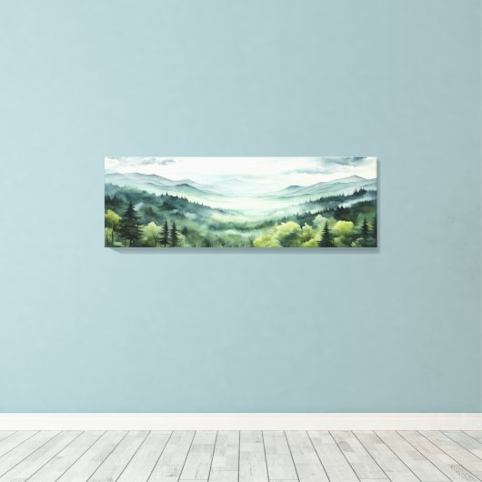 Waterverf schilderij van dennenbos Dramatische zon Canvas Afdruk (Insitu (Houten vloer))