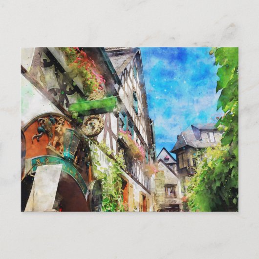 Waterverf schilderij van Drosselgasse Ruedesheim Briefkaart (Voorkant)