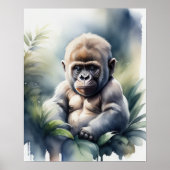 Waterverf Schilderij van een Baby Gorilla 5:4 Poster (Voorkant)