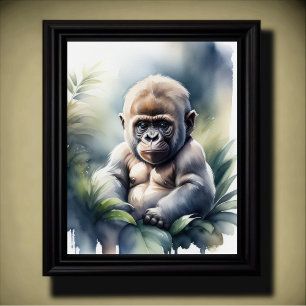 Waterverf Schilderij van een Baby Gorilla 5:4 Poster
