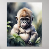 Waterverf Schilderij van een Baby Gorilla 5:4 Poster (Voorkant)