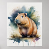 Waterverf Schilderij van een Capybara 5:4 Poster (Voorkant)