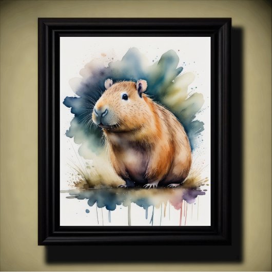 Waterverf Schilderij van een Capybara 5:4 Poster