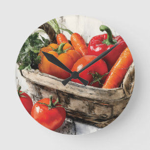 Waterverf schilderij van een groentemand ronde klok