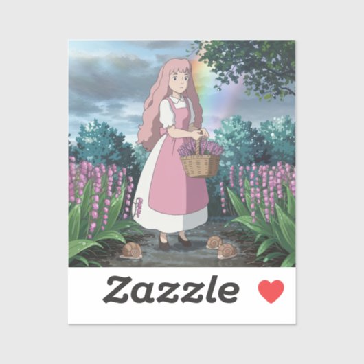 Waterverf schilderij van een klein meisje plukken  sticker (Vel)