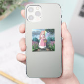 Waterverf schilderij van een klein meisje plukken  sticker (Telefoon)