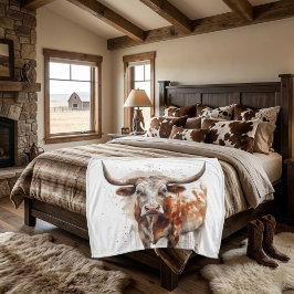 waterverf schilderij van een Longhorn koe Fleece Deken