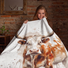 waterverf schilderij van een Longhorn koe Fleece Deken
