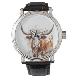 waterverf schilderij van een Longhorn koe Horloge