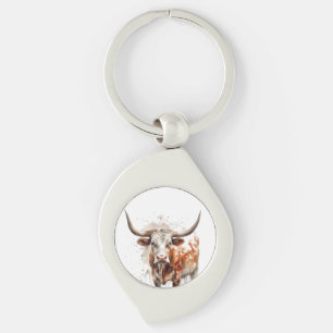 waterverf schilderij van een Longhorn koe Sleutelhanger