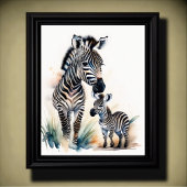 Waterverf Schilderij van een Mama en Baby Zebra 5: Poster