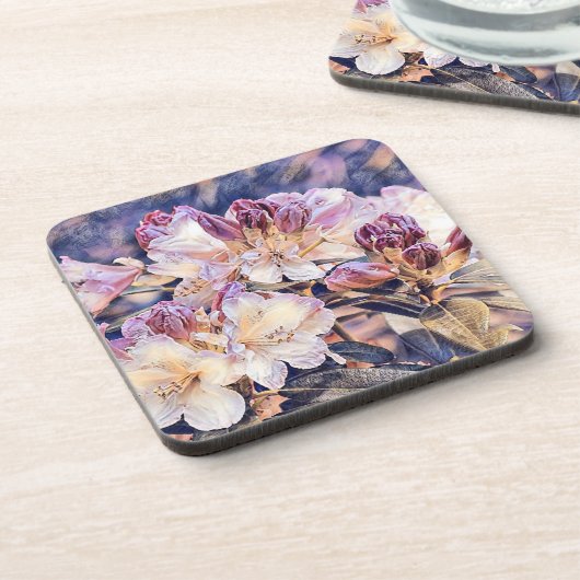 Waterverf schilderij van een paarse azeea blossom bier onderzetter (Linkerzijde)