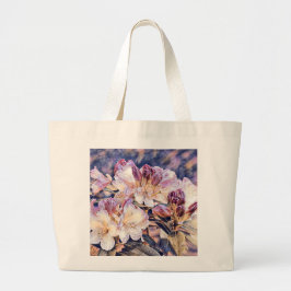 Waterverf schilderij van een paarse azeea blossom grote tote bag