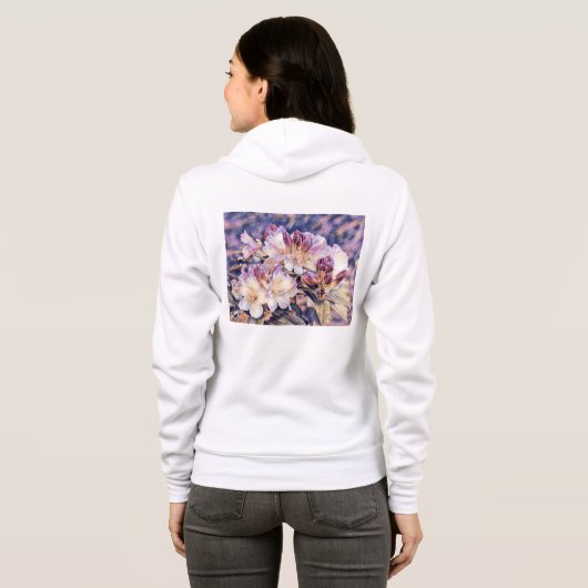 Waterverf schilderij van een paarse azeea blossom hoodie (Achterkant volledig)