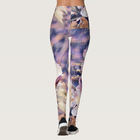 Waterverf schilderij van een paarse azeea blossom leggings (Achterkant)