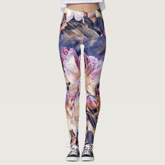 Waterverf schilderij van een paarse azeea blossom leggings (Voorkant)