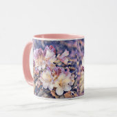 Waterverf schilderij van een paarse azeea blossom mok (Voorkant links)