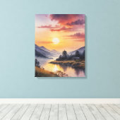 waterverf schilderij van een rivier met bergen en canvas afdruk (Insitu (Houten vloer))